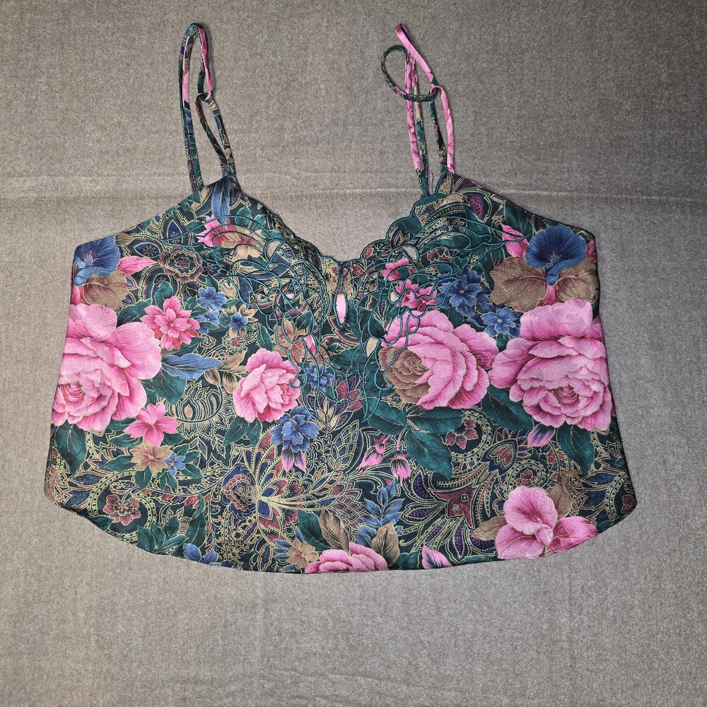Vintage Victoria Secret Gold Label Floral Elegance Lace Camisole Dark Green M/L